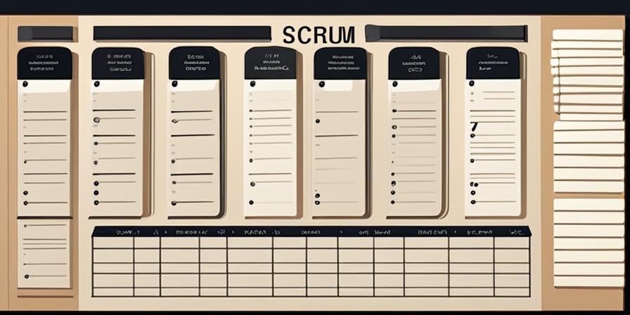 Equipo de desarrollo de Scrum trabajando en un tablero con notas adhesivas y una pizarra de planificación