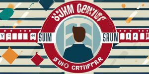 Cartel con título "Scrum Product Owner certificado" y equipo sonriente